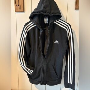 Adidas Black + White Stripes Zip Up Hoodie